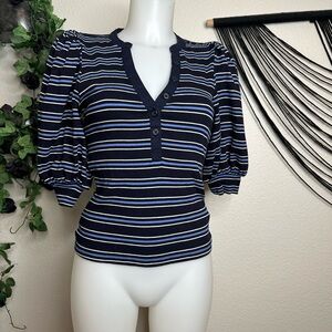 Express Navy and White Striped Blouse